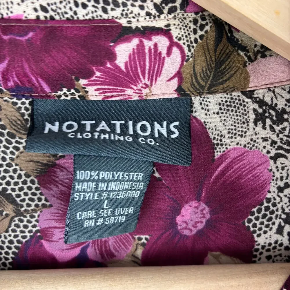 Vintage Notations Long Sleeve Button Up Blouse Women's Large Floral Lace Ruffle